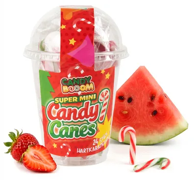 Image de Mini-bâtonnets de sucre comestibles, saveurs fraise et pastèque - 24 pièces - Décoration de Noël comestible en forme de bonbon