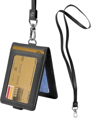 Imagen del producto de Portatarjetas de cuero sintético (PU), vertical, para hasta 5 tarjetas, de 7 x 11 cm, ideal para identificaciones
