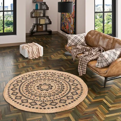 Produktbild von Naturfaser Handgefertigt Jute Teppich Nele Ethno Rund, Größe:120 cm Rund