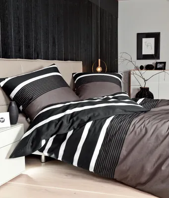Produktbild von Janine Mako-Satin Bettwäsche J. D. 8468 155x200 cm + 80x80 cm / nougat-schwarz