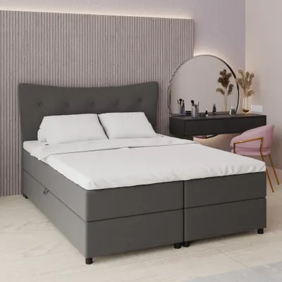 Produktbild von Boxspringbett, 160cm x 200cm, Grau, mit Bettkasten, Matratze und Topper, Doppelbett, NEVADA, Panda Möbel