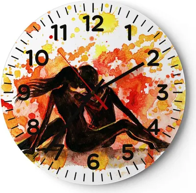 Produktbild von Wanduhr - Rund - Glasuhr - Paar Kuss Mehrfarbig Flitterwochen - 30x30cm - Schleichendes Uhrwerk - Lautlos - zum Aufhängen bereit - Dekoration Modern - Wanddekoration aus Glas - C4AR30x30-2990