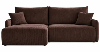 Produktbild von Ecksofa FLUFFY L-Form, Universal, Modernes Bettsofa mit Schlaffunktion und Bettkasten, Schlafsofa, Couch beidseitig montierbar, BRAUN - POSO 06, KI-generiertes Bild