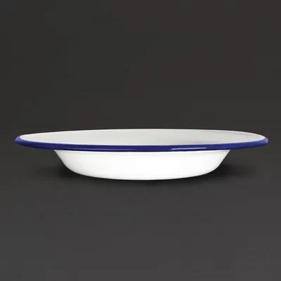 Image de Assiettes à soupe émaillées Olympia blanc-bleu 24,5 cm (6 pièces)