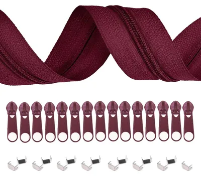 Produktbild von 6m Endlos-Reißverschluss 5mm mit 15 Zippern und 15 Endstücke freie Farbwahl, Farbe:S179 merlot