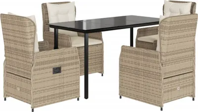 Produktbild von vidaXL 5-tlg. Garten-Essgruppe mit Kissen Beige Poly Rattan