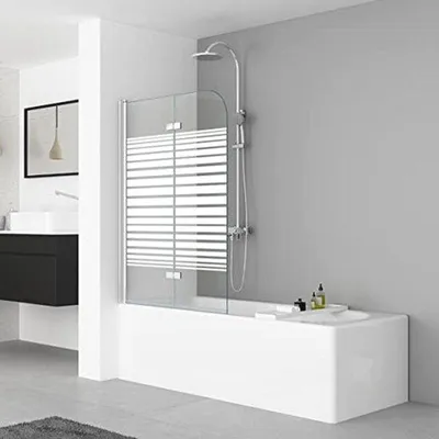Produktbild von Duschwand Badewanne 100x140cm - 2-teilige Faltwand mit Milchglas und Nano-Beschichtung