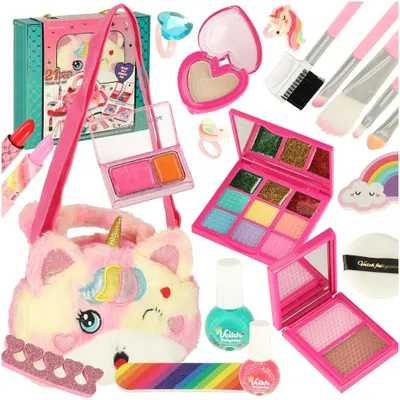 Obrázok produktu pre Detská kozmetická sada 21 ks Jednorožec – make-up taštička, laky, rúže