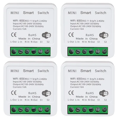 WiFi-Smart-Schalter 16 A, App-Steuerung, Alexa & Google Home, 4 Stück