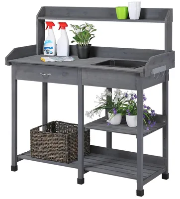 Productafbeelding van Plantentafel tuintafel - Verstelbare plank - Wastafel - Grijs - 84,5 cm werkhoogte