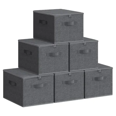Produktbild von SONGMICS Stoffbox, faltbare Aufbewahrungsbox mit Griffen, für Kleidung, Vliesstoff, 6er Set, grau