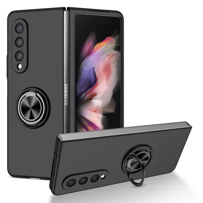 Immagine prodotto di Custodia rigida sottile per Samsung Galaxy Z Fold 3 5G, con supporto ad anello nero