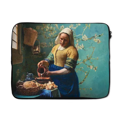 Produktbild von MuchoWow® Laptop Hülle 17 Zoll Laptoptasche Milchmädchen - Mandelblüte - Van Gogh - Vermeer - Gemälde - Alte Meister - Zipper - Schutzabdeckung - Schulsachen