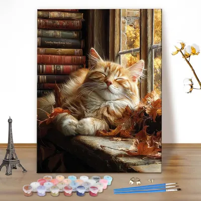 Produktbild von Malen nach Zahlen Erwachsene Schlafende Katze DIY Set 40x50cm Ohne Rahmen