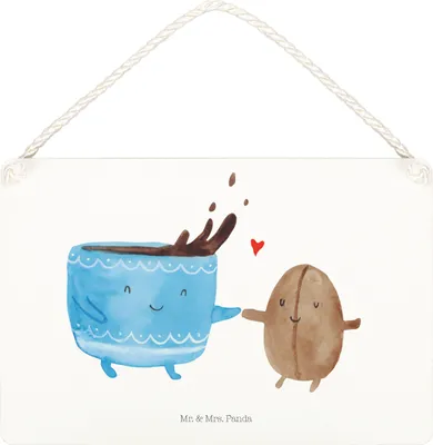 Produktbild von Mr. & Mrs. Panda Schild Kaffee Bohne DIN A5 - Weiß - Geschenk, holzbild, Genuss, Zufriedenheit, Türschild, Kaffeebohne, Wandbild Holz, Glück, Lustige Sprüche, Holzschild