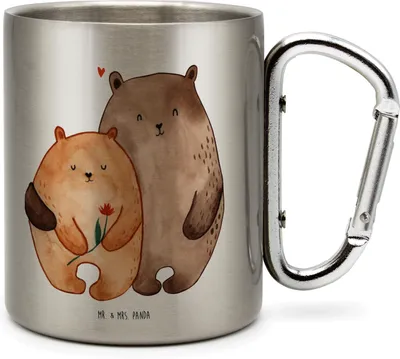 Produktbild von Mr. & Mrs. Panda Teetasse Bären Liebe - Transparent - Geschenk, Kuscheln, Edelstahl Trinkbecher, Thermobecher, thermotasse, Hochzeitstag, Freundin, Isolierbecher, Blume