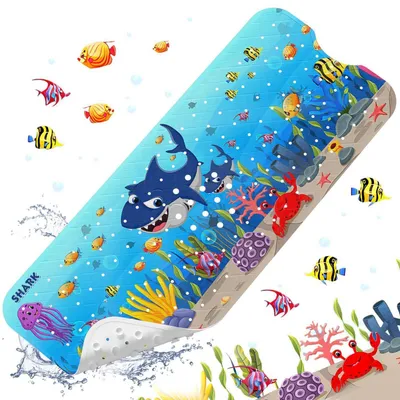 Produktbild von Badewannenmatte rutschfest Kinder 100x40cm BPA-frei antibakteriell mit Saugnäpfen maschinenwaschbar Hai