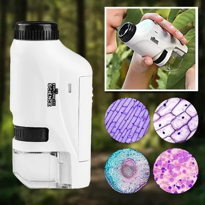 Produktbild von 60–120x Taschenmikroskop für Kinder mit LED und Handy-Clip – MINISCOPE