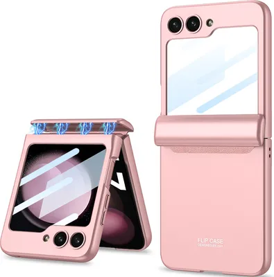 Image de Étui en PC rigide pour Samsung Galaxy Z Flip 5 avec protection de la charnière magnétique, protection de l'écran et housse All-Inclusive Pink
