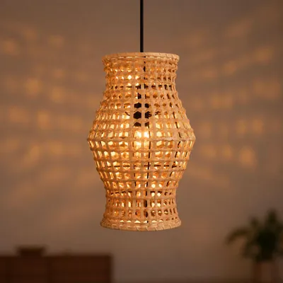 Produktbild von Hängelampe Boho Rattan Geflecht Schwarz E27 Ø30 cm Pendelleuchte Esstisch