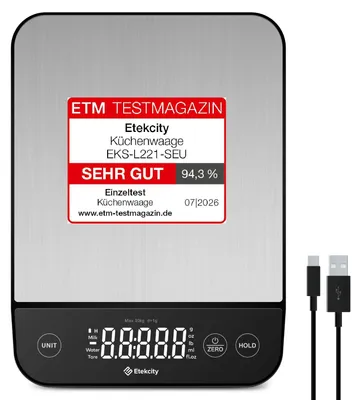 Produktbild von Etekcity 10kg Küchenwaage Digital - Edelstahl Waage Küche mit USB-Aufladung