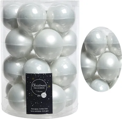 Produktbild von LS-LebenStil 18-20 Design Glas Weihnachtskugeln 6cm Winter Weiß Christbaum Christbaumkugel Baumkugel Christbaumschmuck Weihnachtsdeko Dekokugel
