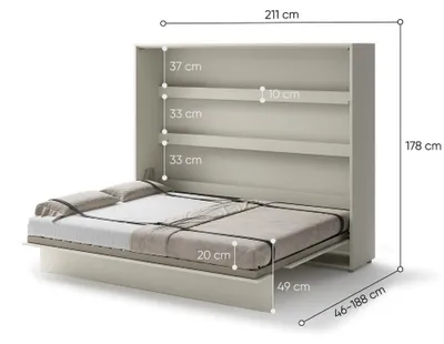 Produktbild von Furniture24 Schrankbett Bed Concept Lenart, Wandklappbett Mit Lattenrost, V-Bett, Wandbett Bettschrank Schrank Mit Integriertem Klappbett Funktionsbett Bc-14, 160 X 200 Cm, Kaschmir, Horizontal