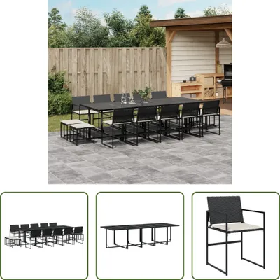 Produktbild von The Living Store 15-tlg. Garten-Essgruppe mit Kissen Schwarz Poly Rattan