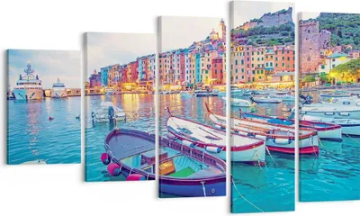 Produktbild von Bild auf Leinwand - Leinwandbild - 5 Teile - Porto Boote die Farben - 100x60cm - Wand Bild - Wanddeko - Wandbilder - Leinwanddruck - Bilder - Wanddekoration - Leinwand bilder - EG100x60-4395