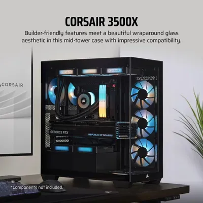 Produktbild von Corsair Midi Tower 3500X LXR LINK TG, Midi Tower, PC, Schwarz, ATX, EATX, micro ATX, Mini-ITX, Stahl, Gehärtetes Glas, Gaming