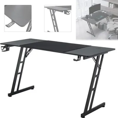 Produktbild von ACXIN Gaming Tisch, 120 x 60 cm Computertisch mit Kopfhörerhaken und Getränkehalter, Z-förmige Konstruktion, Gaming Schreibtisch Kohlefaser Schwarz