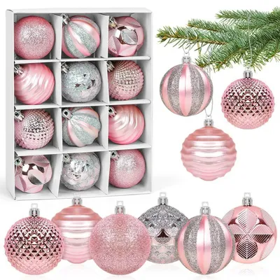 Produktbild von Weihnachtskugeln Set Rosa Kunststoff 6cm 12 Stücke