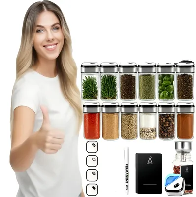 Produktbild von Gewürzglas-Set, 360° drehbarer Ständer, verstellbare Aufbewahrung, 12 Stück