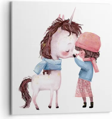 Produktbild von Bild auf Leinwand - Leinwandbild - Einteilig - Einhorn Mädchen Kinder - 70x70cm - Wand Bild - Wanddeko - Wandbilder - Leinwanddruck - Bilder - Wanddekoration - Leinwand bilder - AC70x70-4733