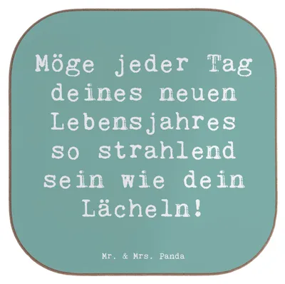 Produktbild von Mr. & Mrs. Panda Untersetzer Quadratisch Spruch 80. Geburtstag Freude - Meeresbrise - Geschenk, inspirierend, Gläser, Geburtstagsgeschenk, gläseruntersetzer, Alter, Liebe