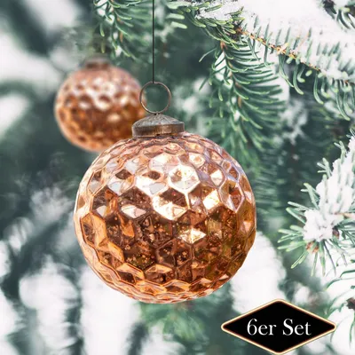 Produktbild von Christbaumkugelset, Rund, Struktur, 6er Set  | Glas, Kupfer | H10,0xB11,0cm