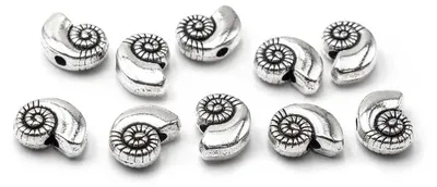 Produktbild von Vintageparts Zwischenperlen Meeresmuschel Zinklegierung antik silberfarben 10 mm rund, 10 Stück