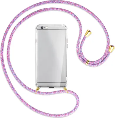 Produktbild von Handykette Backcover-Schutzhülle mit Band (Metall goldfarben) für Apple iPhone 6 Plus - lila/rosa/blau
