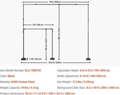 Produktbild von Hintergrundständer, höhenverstellbar, robuste Konstruktion, Flacher Boden 8.5x10ft