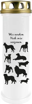 Produktbild von Grabkerze Weiß, Brenndauer: 100 Stunden ( 4 Tage ), Motiv: Hunde