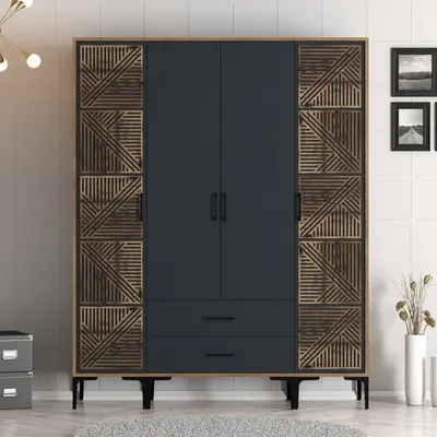 Immagine prodotto di Skye Decor, Kumsal PTP - Noce, Antracite, Armadio, Noce, 100% PANNELLI DI PARTICELLE RIVESTITI IN MELAMMINA, 160 x 201,4 x 47,5 cm