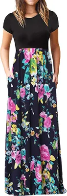 Produktbild von ASKSA Damen Kurzarm Sommer Casual Long Maxi Kleider mit Taschen (Rosa,XXL)