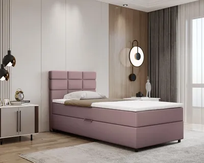 Produktbild von Boxspringbett 100x200, mit Bettkasten, Rosa, Matratze und Topper, Einzelbett, REVE, Panda Möbel