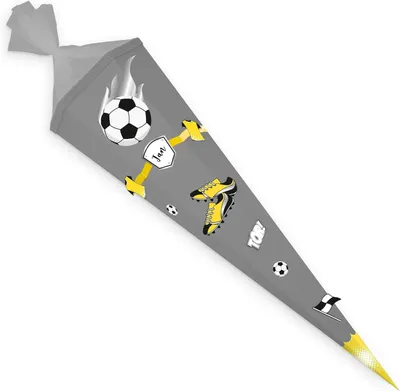 Produktbild von itenga DEKO-SET FUSSBALL schwarz gelb mit Bastel SCHULTÜTE 85 cm sechseckig grau