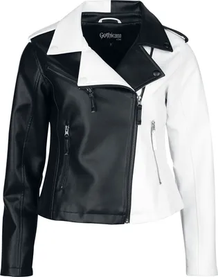 Produktbild von Gothicana by EMP Damen schwarz/weiße Kunstlederjacke im Biker-Style XXL