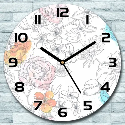 Produktbild von Wanduhr aus Glas Rund fi 30 Vögel und Blumen Quarz Deko Wohnzimmer Büro