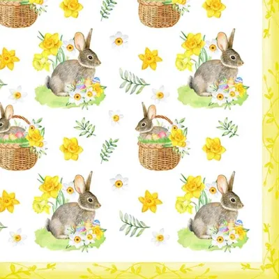 Obrázek produktu pro Ubrousky - Velikonoce - zajíček a květiny - cca 33 x 33 cm - 20 kusů