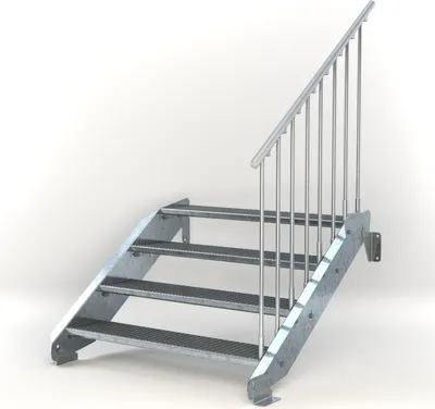 Produktbild von Stahltreppe 4 Stufen bis Höhe 84 cm, Laufbreite : 120 cm Geländer rechts ST 3 (31 / 9 mm schmal)