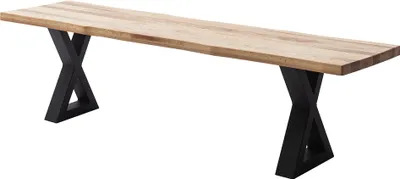 Produktbild von Sitzbank 160x40 cm mit Baumkante, X-Gestell, Eiche massiv geölt, PARACATU-06