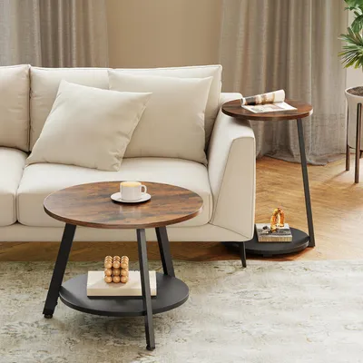 Produktbild von YITAHOME Couchtisch 2er Set, Rund, Beistelltisch Kaffeetisch, Wohnzimmertisch, Satztisch 38 + 58 cm, Braun